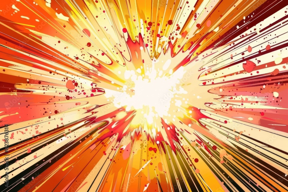 Poster vibrant paint explosion on yellow and red backdrop. suitable for artistic projects