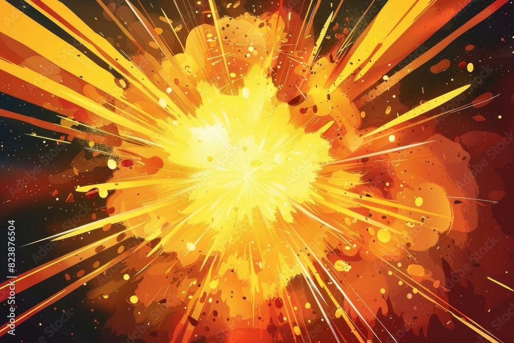 Poster Bright explosion of yellow and red colors, suitable for various design projects