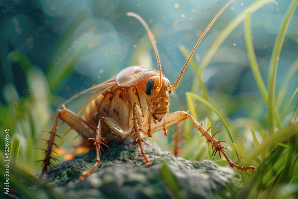 Poster Detailed image of a bug in grass, suitable for nature and wildlife themes