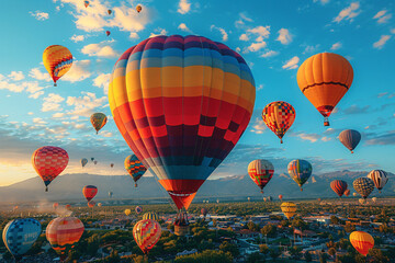 Fototapeta premium A balloon festival with dozens of colorful balloons flying through the sky, creating a magical scene