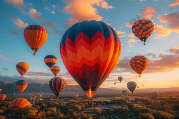 Obraz premium A balloon festival with dozens of colorful balloons flying through the sky, creating a magical scene
