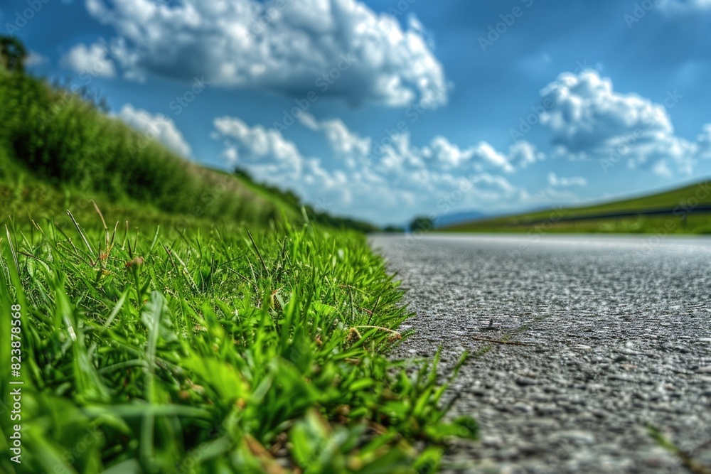 Poster a view of a road from the side, suitable for transportation concepts