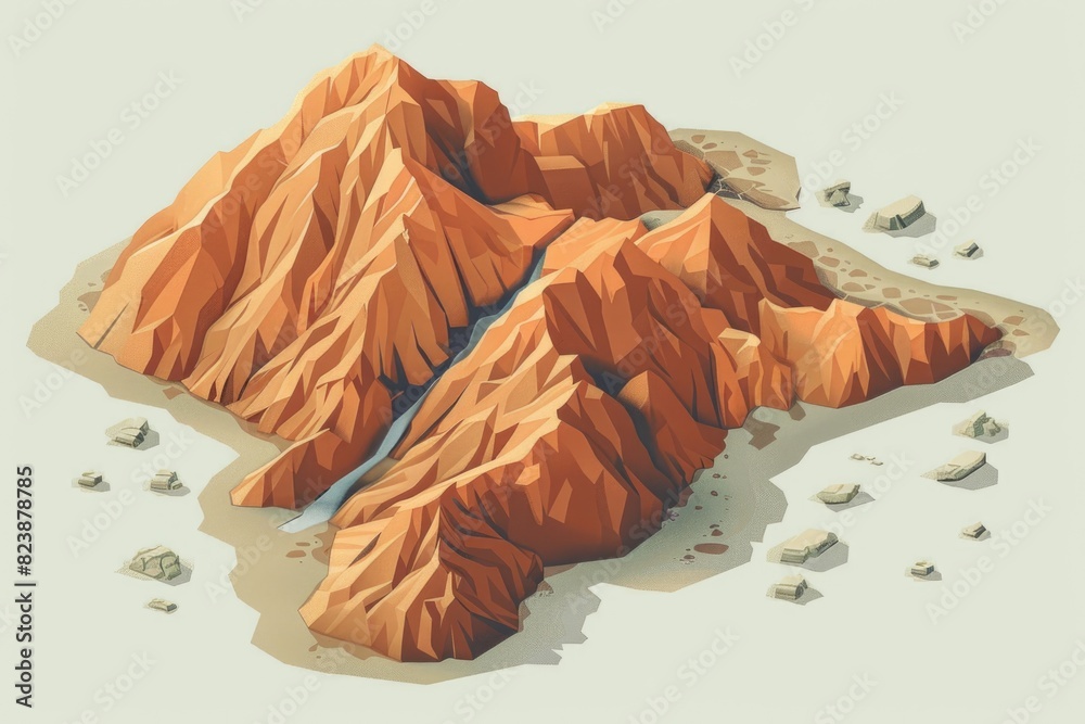 Poster Scenic view of a mountain with a river flowing through it. Suitable for nature and travel concepts
