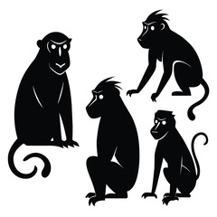 Set of baboon black silhouette vector on white background
