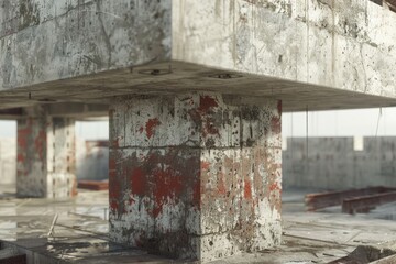 A concrete structure with red paint, suitable for industrial themes