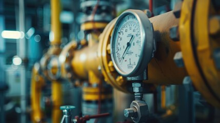 Detailed view of a gauge on a pipe, suitable for industrial concepts