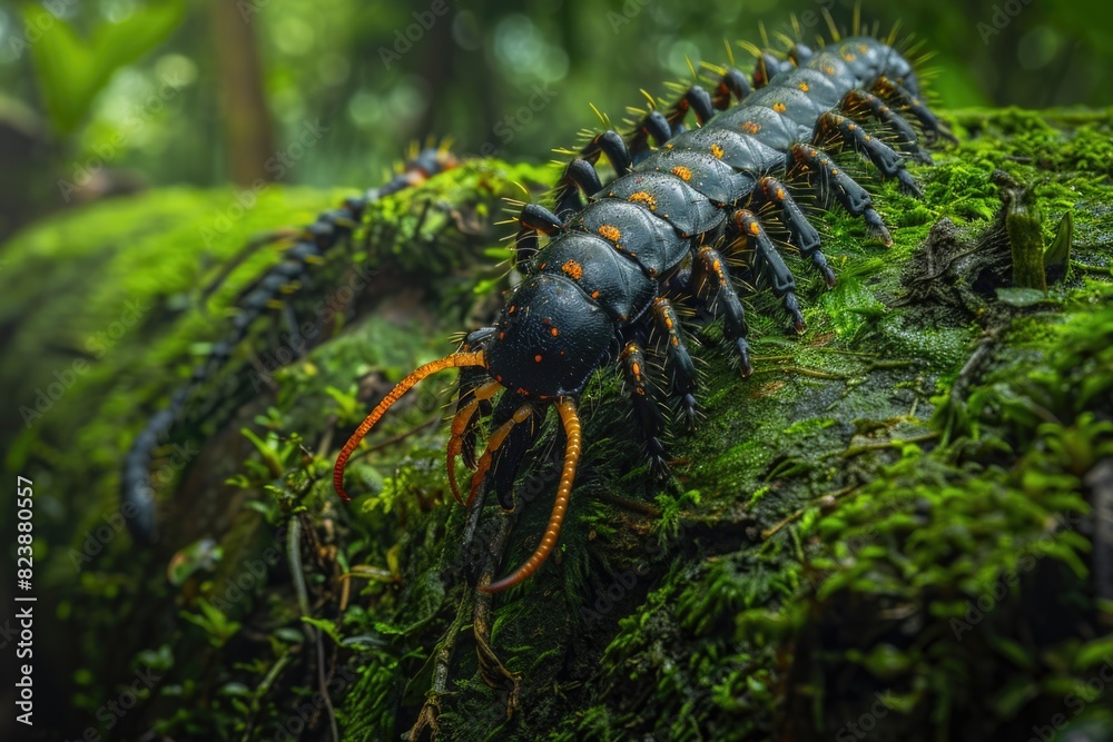 Poster close up of a bug on a mossy surface. perfect for nature or wildlife themes