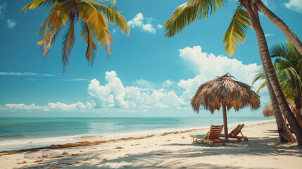 Beach Scene With Palm Trees and Chairs