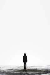 Obraz premium A person standing in a snow covered field, suitable for winter concepts