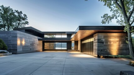 Modern house with empty driveway