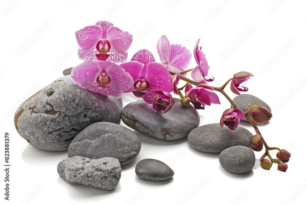 Poster a collection of rocks and flowers on a clean white background. suitable for various design projects