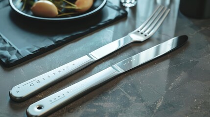 The cuttingedge fork and knife set, capable of communicating nutritional data to a health app, lay neatly on the table