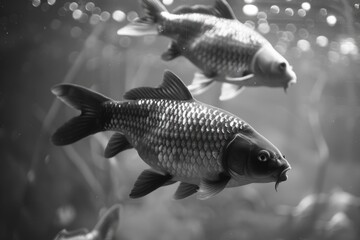 Fototapeta premium A couple of fish swimming in water. Suitable for aquatic themes