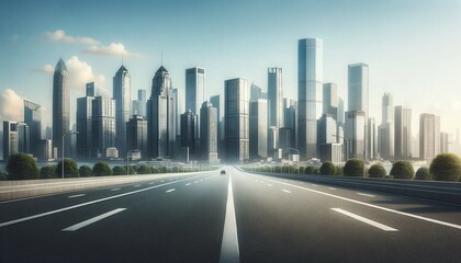 Fototapeta premium Empty Asphalt Road with City Skyline