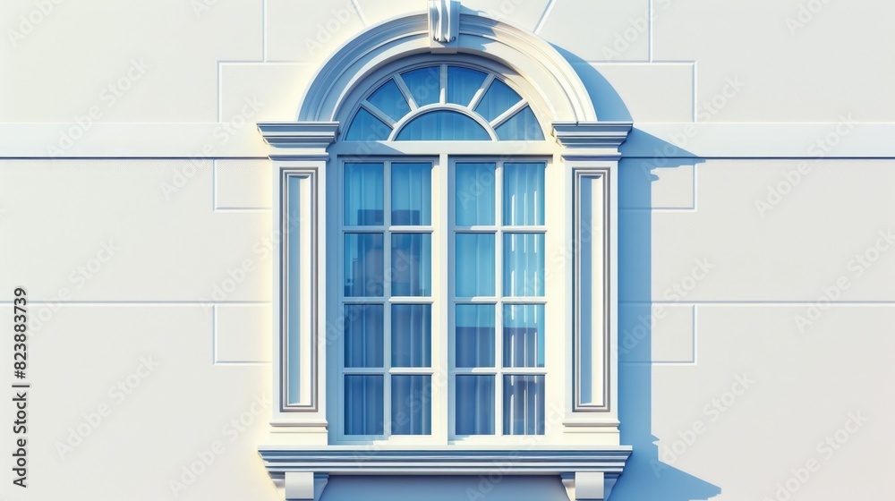 Poster White building with a clock on the window, suitable for architectural concepts