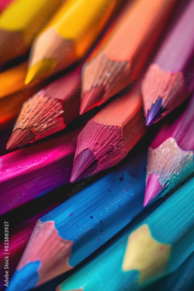 Poster close up of a bunch of colored pencils. suitable for educational and artistic concepts