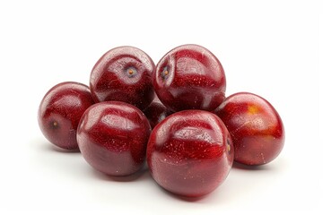 Fototapeta premium Wide-angle shot of fresh, vibrant jujube fruits, digital 3D rendering, white isolated background, photorealistic, detailed textures and shadows