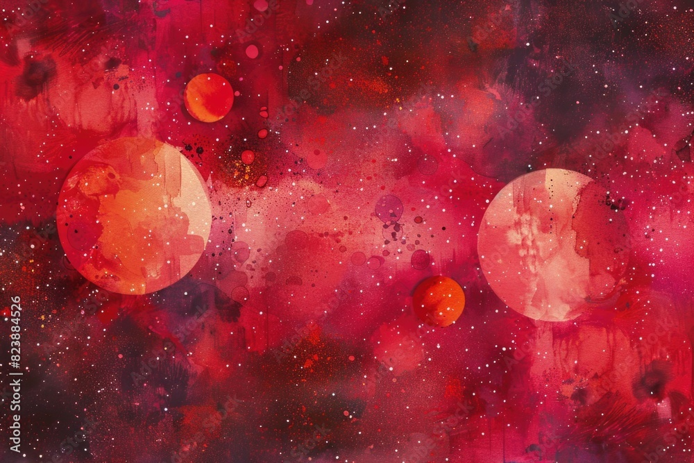 Aufkleber A painting of three red planets in space. Suitable for astronomy and science concepts