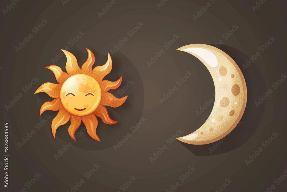 Poster sun and moon shining in dark sky, suitable for celestial concepts