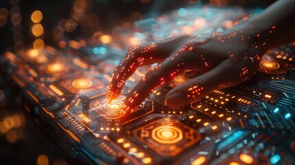 Hands Engaging with Futuristic Digital Circuit Network: Visualization of Statistical Inference Concepts