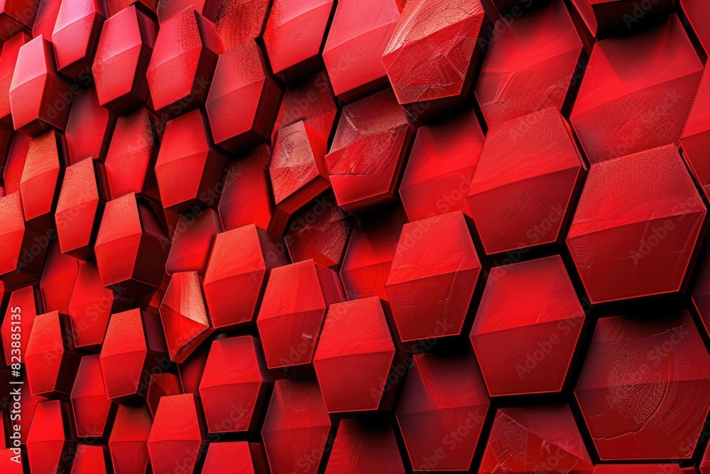 Poster Detailed view of a wall made of red cubes. Ideal for architectural and abstract backgrounds