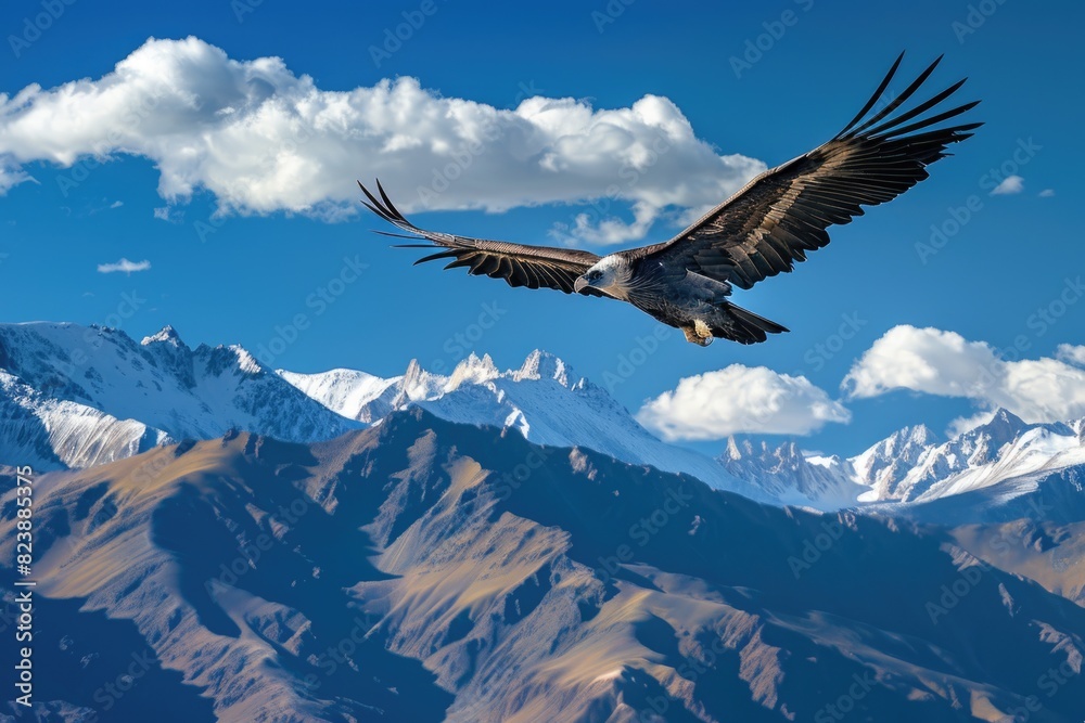 Wall mural a majestic bird soaring over a beautiful mountain range. perfect for nature-themed designs