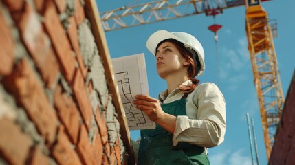 Female Engineer Reviewing Construction Plans