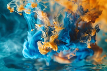 A vibrant splash of ink in water, captured in high detail to show the swirling patterns and colors.