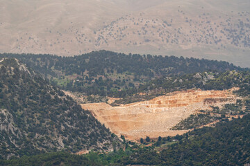 Marble quarries in the Taurus Mountains of Antalya Turkey. Damage to nature