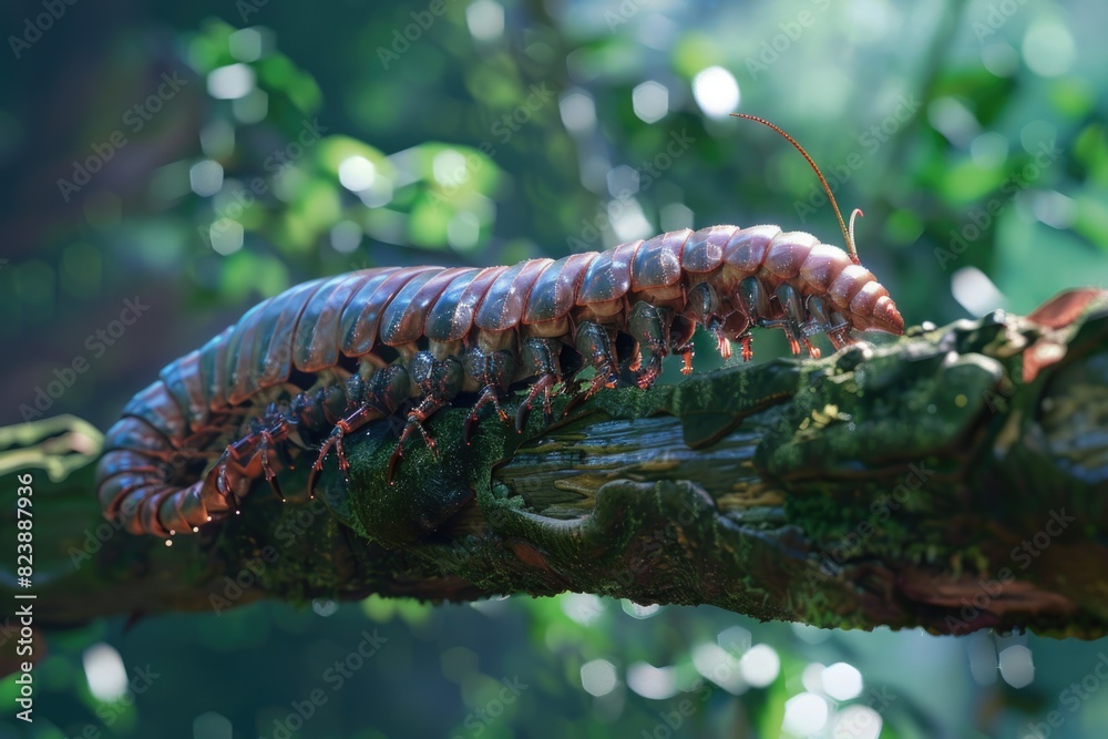 Poster Close-up of a bug on a tree branch, suitable for nature and wildlife themes