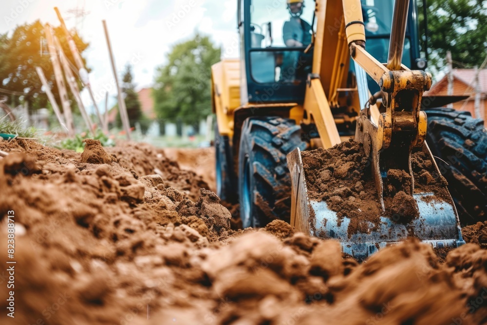 Poster a bulldozer in action, suitable for construction projects