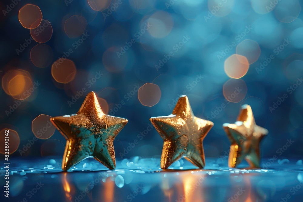 Aufkleber three golden stars displayed on a table, suitable for various design projects