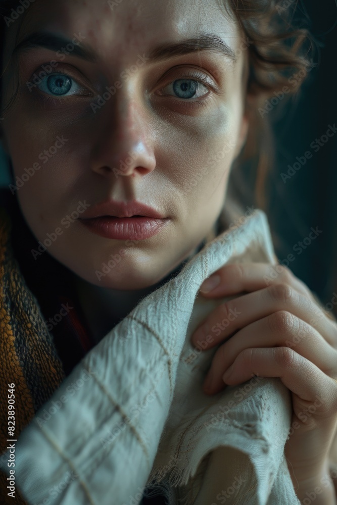 Poster close up of a person holding a towel, suitable for hygiene or spa concepts