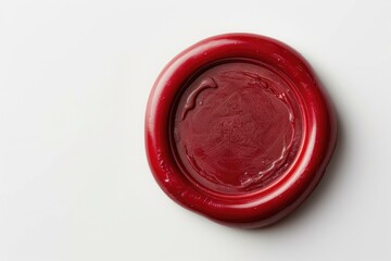 A red wax seal on a white surface, perfect for official documents
