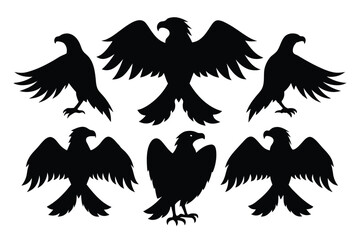 Set of Bald Eagle black silhouette vector on white background