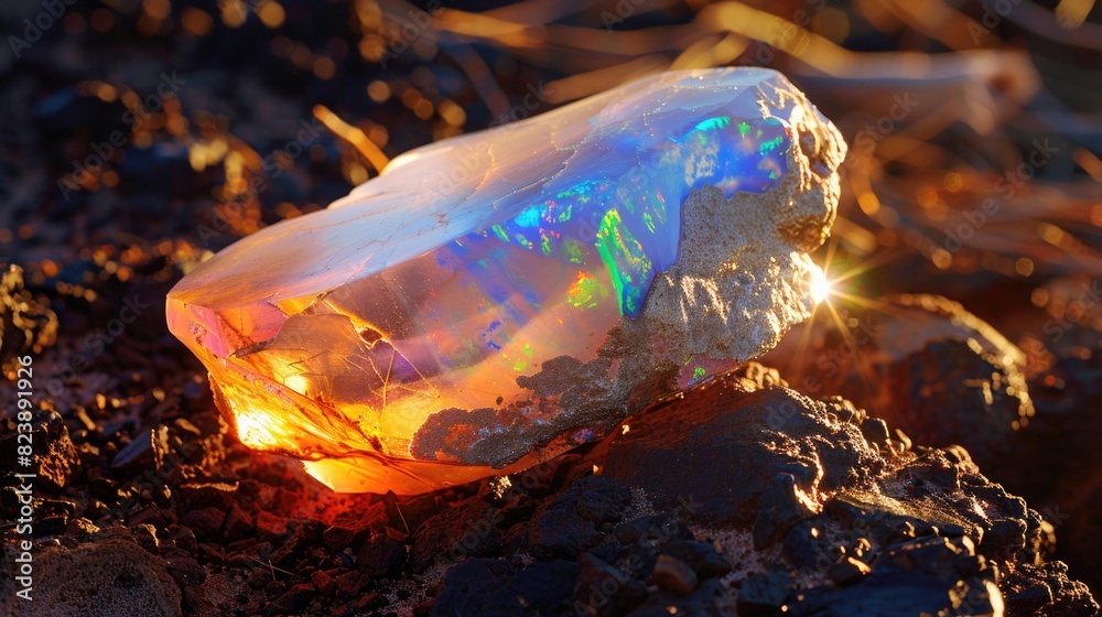 Aufkleber A rock with a glowing piece of rock embedded in it. Can be used for geology or mineralogy concepts