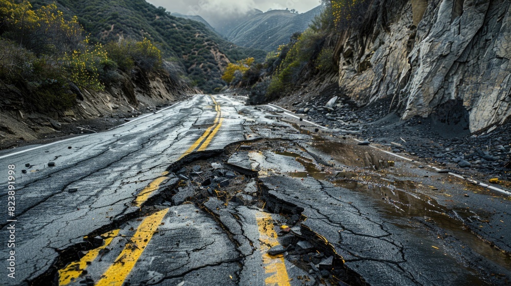 Aufkleber a road with a visible crack running through it, suitable for infrastructure or maintenance concepts