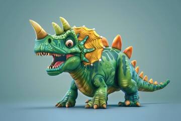 Colorful toy dinosaur with green and yellow horns. Perfect for educational and children's themed projects