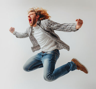 Man in mid-air jump with a blurred face
