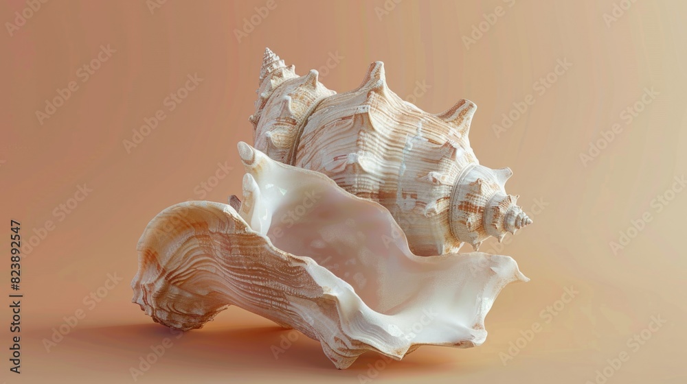 Poster close up of a shell on a table, perfect for beach-themed designs