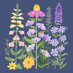 Obraz premium Flowers in traditional medicine flat design front view herbal uses theme cartoon drawing Colored pastel