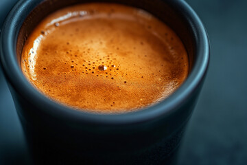 Close-Up of Espresso with Rich Crema in Black Cup