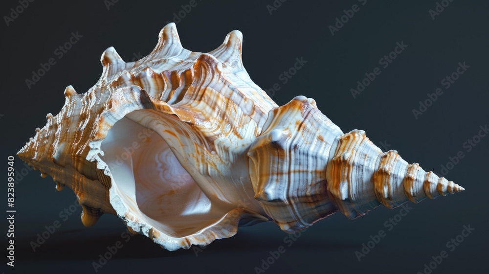 Poster Close up of a shell on a black background. Suitable for design projects