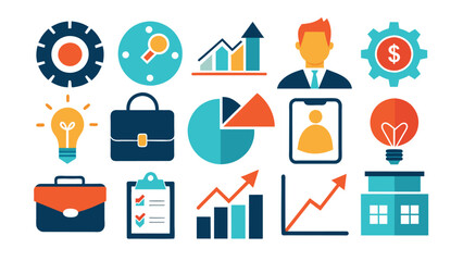 Flat Design Business and Finance Icons Set: Growth, Strategy, Analytics, and Ideas Collection