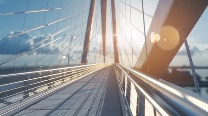 Modern bridge with motion blur and sun flare. - Powered by Adobe