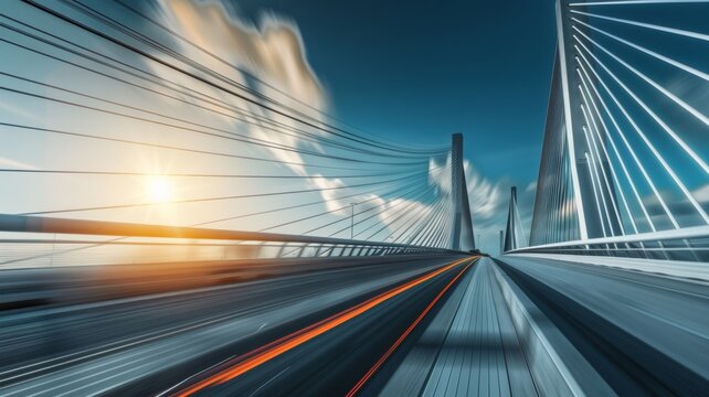 Modern bridge with motion blur and sun flare. - Powered by Adobe