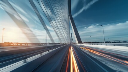 Obraz premium Modern bridge with motion blur and sun flare.
