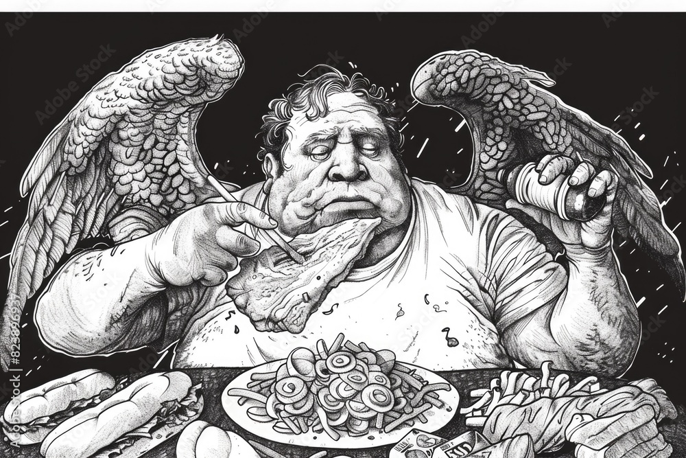 Poster a man sitting at a table with a plate of food. ideal for food and dining concepts