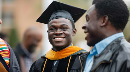 Fototapeta premium A man in a graduation cap and gown is smiling at the camera
