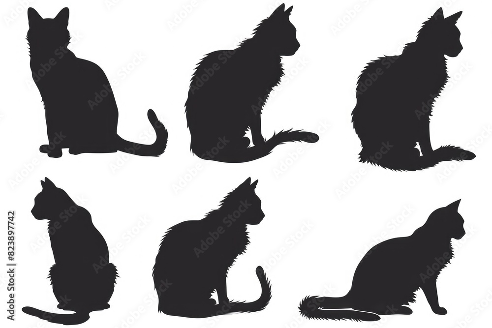 Poster Set of cat silhouettes on a plain white background. Suitable for various design projects